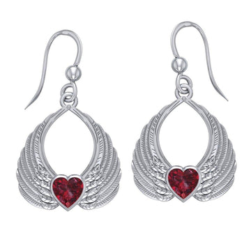 Gemstone Heart Angel Wings Silver Earrings TER1723 - Jewelry